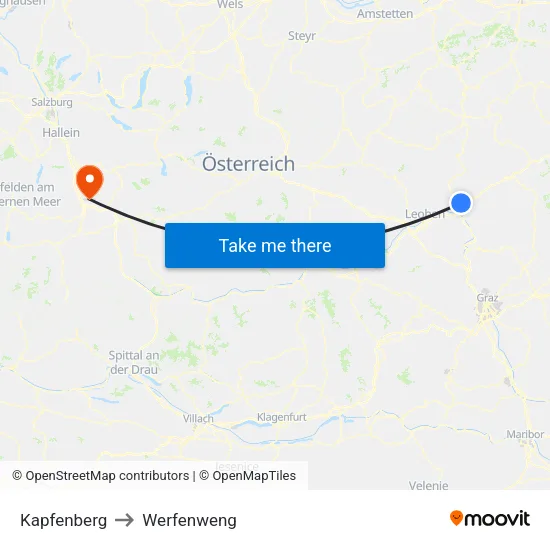 Kapfenberg to Werfenweng map