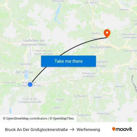 Bruck An Der Großglocknerstraße to Werfenweng map