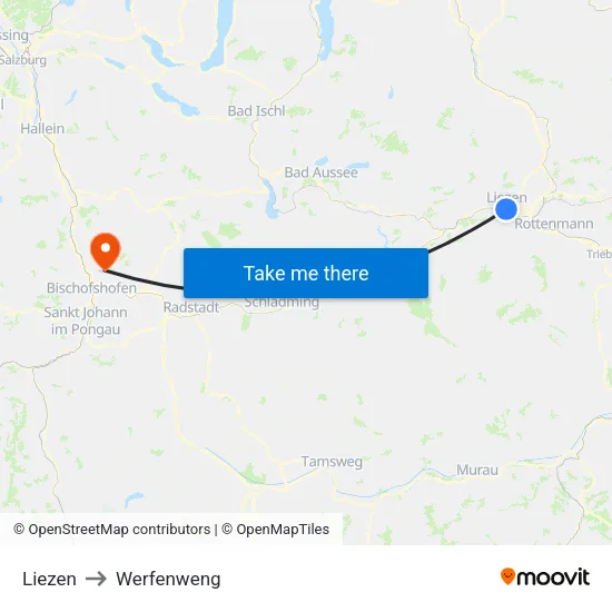 Liezen to Werfenweng map