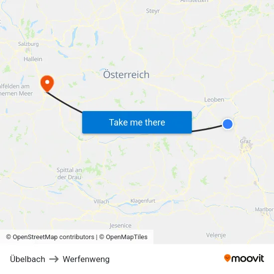 Übelbach to Werfenweng map