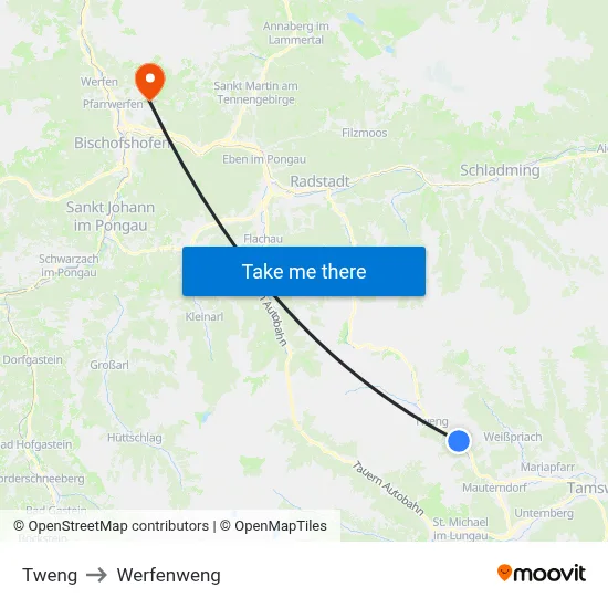 Tweng to Werfenweng map