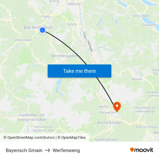 Bayerisch Gmain to Werfenweng map
