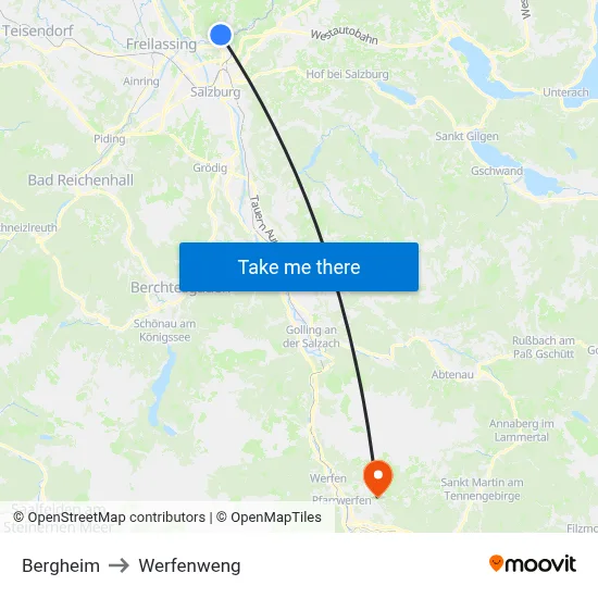 Bergheim to Werfenweng map