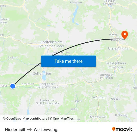 Niedernsill to Werfenweng map