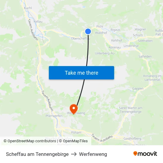 Scheffau am Tennengebirge to Werfenweng map