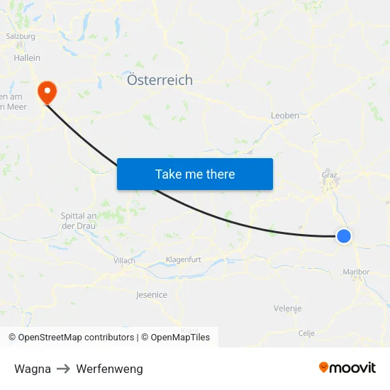 Wagna to Werfenweng map
