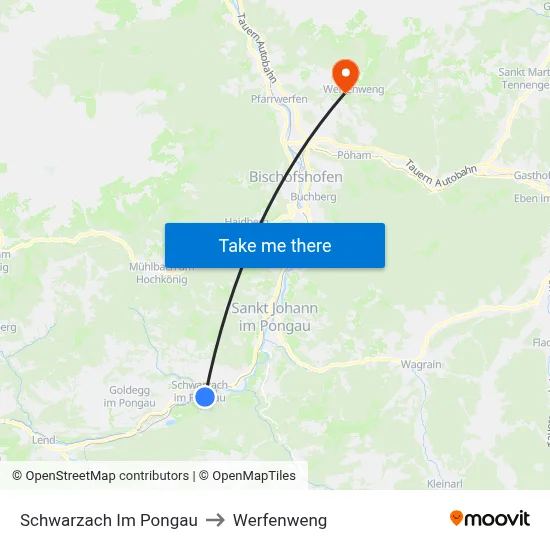 Schwarzach Im Pongau to Werfenweng map