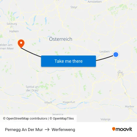 Pernegg An Der Mur to Werfenweng map