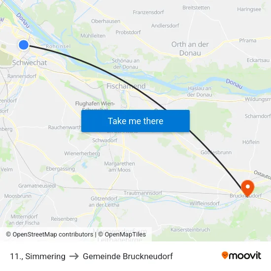 11., Simmering to Gemeinde Bruckneudorf map