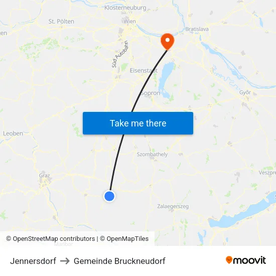 Jennersdorf to Gemeinde Bruckneudorf map
