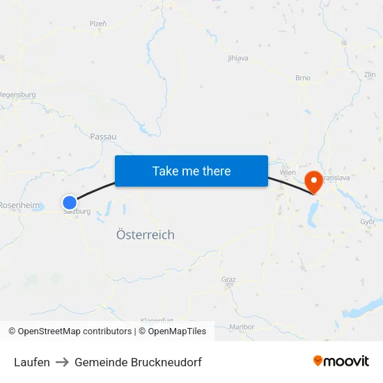 Laufen to Gemeinde Bruckneudorf map