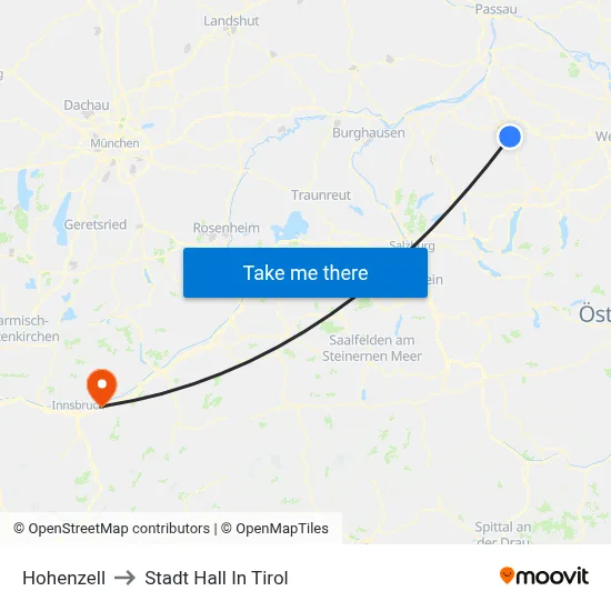 Hohenzell to Stadt Hall In Tirol map