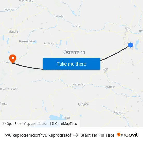 Wulkaprodersdorf/Vulkaprodrštof to Stadt Hall In Tirol map