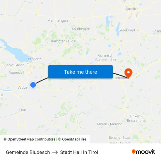 Gemeinde Bludesch to Stadt Hall In Tirol map