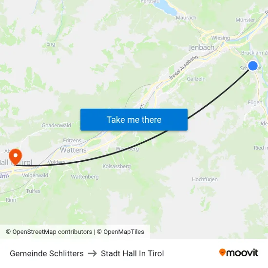Gemeinde Schlitters to Stadt Hall In Tirol map