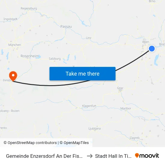 Gemeinde Enzersdorf An Der Fischa to Stadt Hall In Tirol map