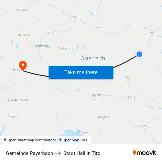 Gemeinde Payerbach to Stadt Hall In Tirol map