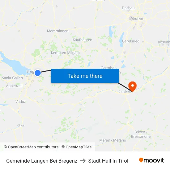 Gemeinde Langen Bei Bregenz to Stadt Hall In Tirol map