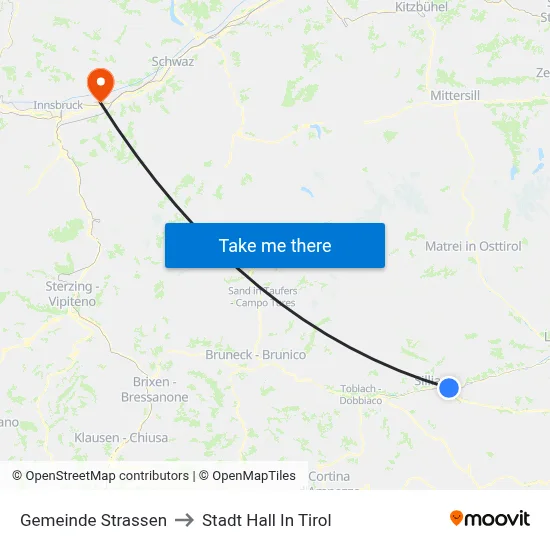 Gemeinde Strassen to Stadt Hall In Tirol map