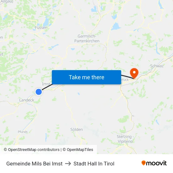 Gemeinde Mils Bei Imst to Stadt Hall In Tirol map