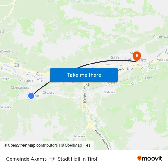 Gemeinde Axams to Stadt Hall In Tirol map
