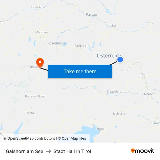 Gaishorn am See to Stadt Hall In Tirol map