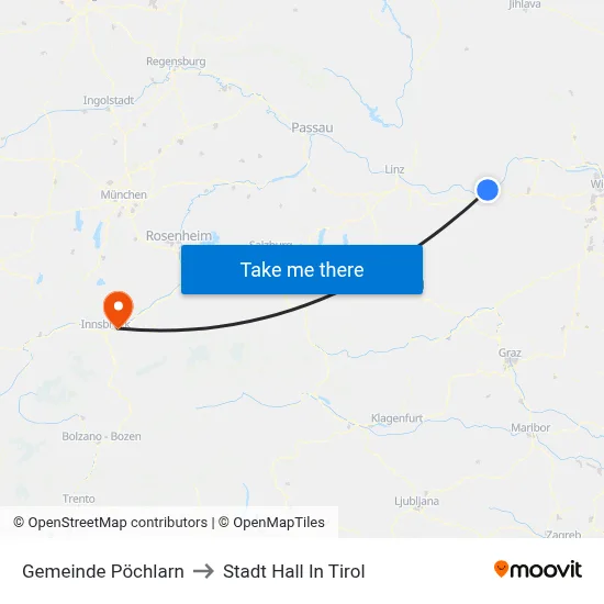 Gemeinde Pöchlarn to Stadt Hall In Tirol map