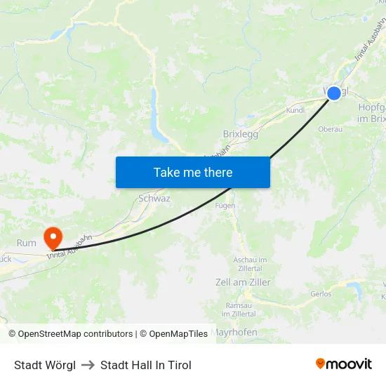 Stadt Wörgl to Stadt Hall In Tirol map