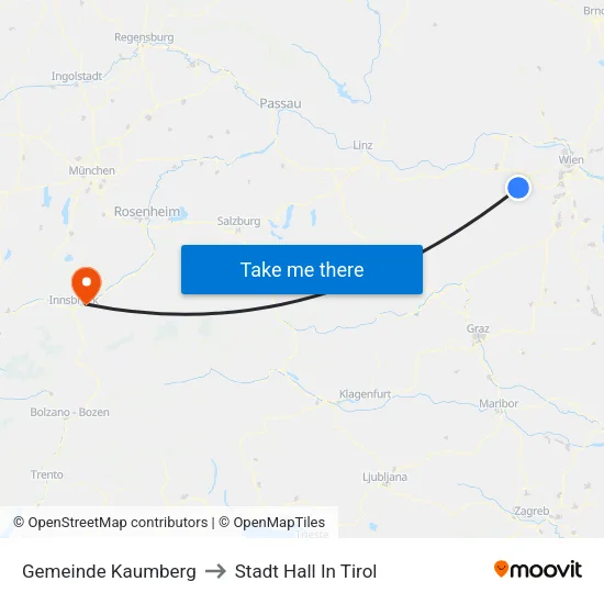 Gemeinde Kaumberg to Stadt Hall In Tirol map
