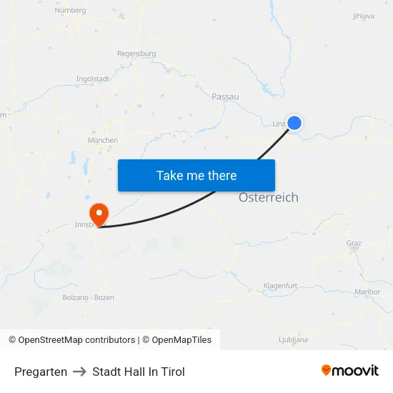Pregarten to Stadt Hall In Tirol map
