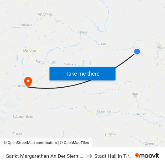 Sankt Margarethen An Der Sierning to Stadt Hall In Tirol map