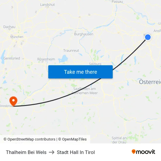 Thalheim Bei Wels to Stadt Hall In Tirol map