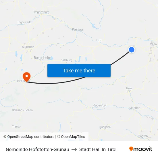 Gemeinde Hofstetten-Grünau to Stadt Hall In Tirol map
