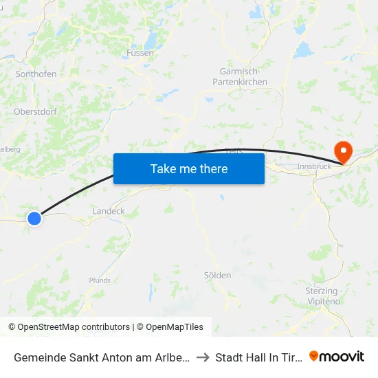 Gemeinde Sankt Anton am Arlberg to Stadt Hall In Tirol map