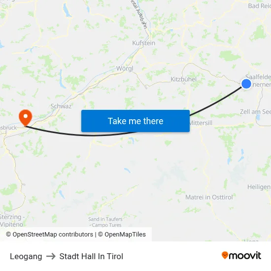 Leogang to Stadt Hall In Tirol map