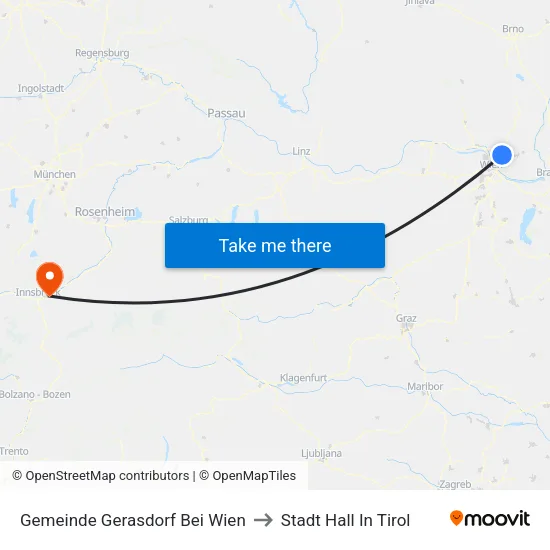 Gemeinde Gerasdorf Bei Wien to Stadt Hall In Tirol map