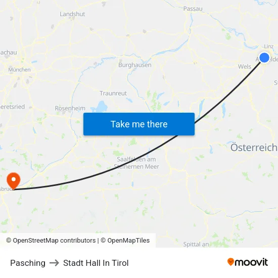 Pasching to Stadt Hall In Tirol map