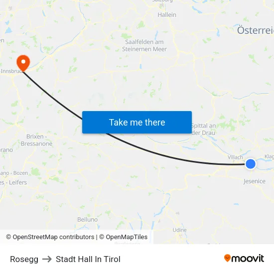 Rosegg to Stadt Hall In Tirol map