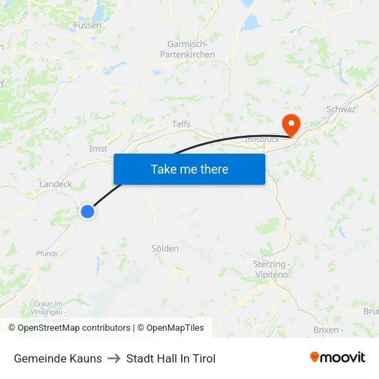 Gemeinde Kauns to Stadt Hall In Tirol map