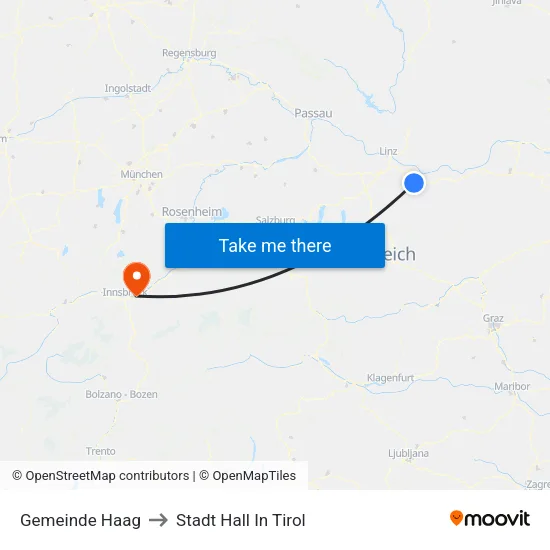 Gemeinde Haag to Stadt Hall In Tirol map