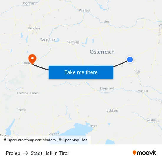 Proleb to Stadt Hall In Tirol map