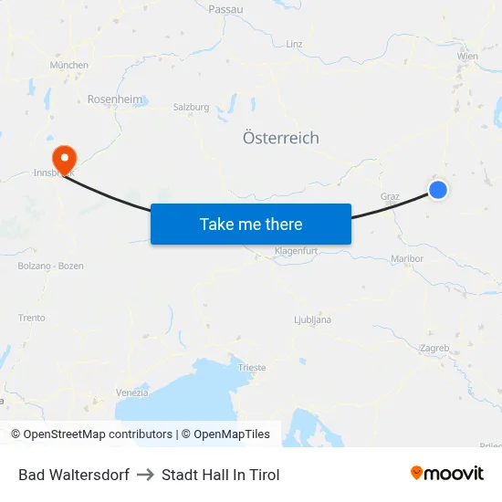 Bad Waltersdorf to Stadt Hall In Tirol map
