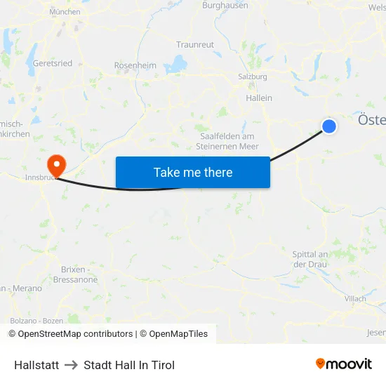 Hallstatt to Stadt Hall In Tirol map