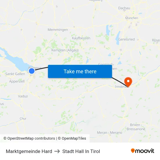 Marktgemeinde Hard to Stadt Hall In Tirol map