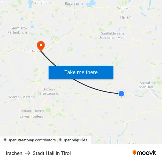 Irschen to Stadt Hall In Tirol map
