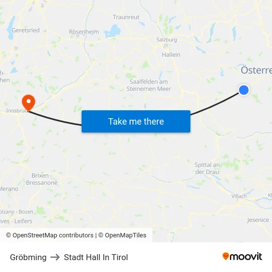 Gröbming to Stadt Hall In Tirol map