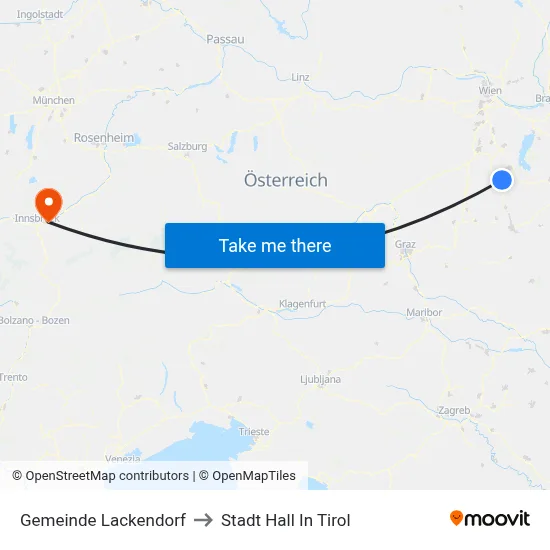 Gemeinde Lackendorf to Stadt Hall In Tirol map