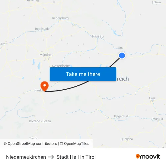 Niederneukirchen to Stadt Hall In Tirol map