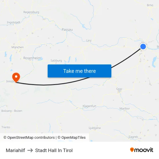 Mariahilf to Stadt Hall In Tirol map