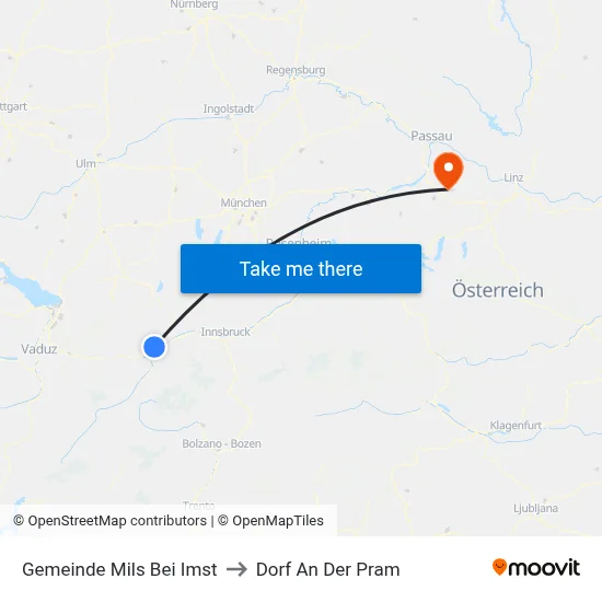Gemeinde Mils Bei Imst to Dorf An Der Pram map